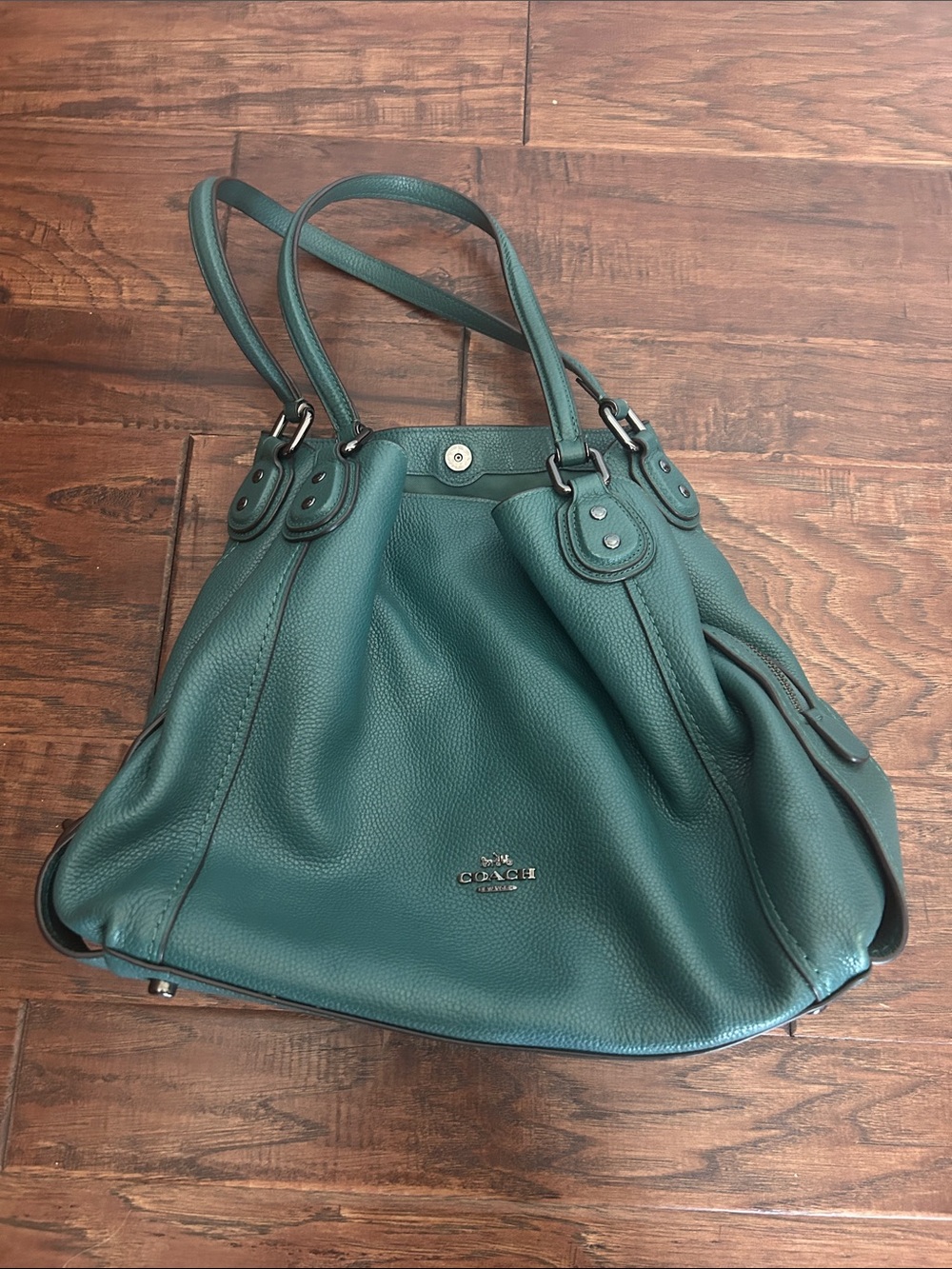 Coach Teal Pebbled Leather Edie Shoulder Tote